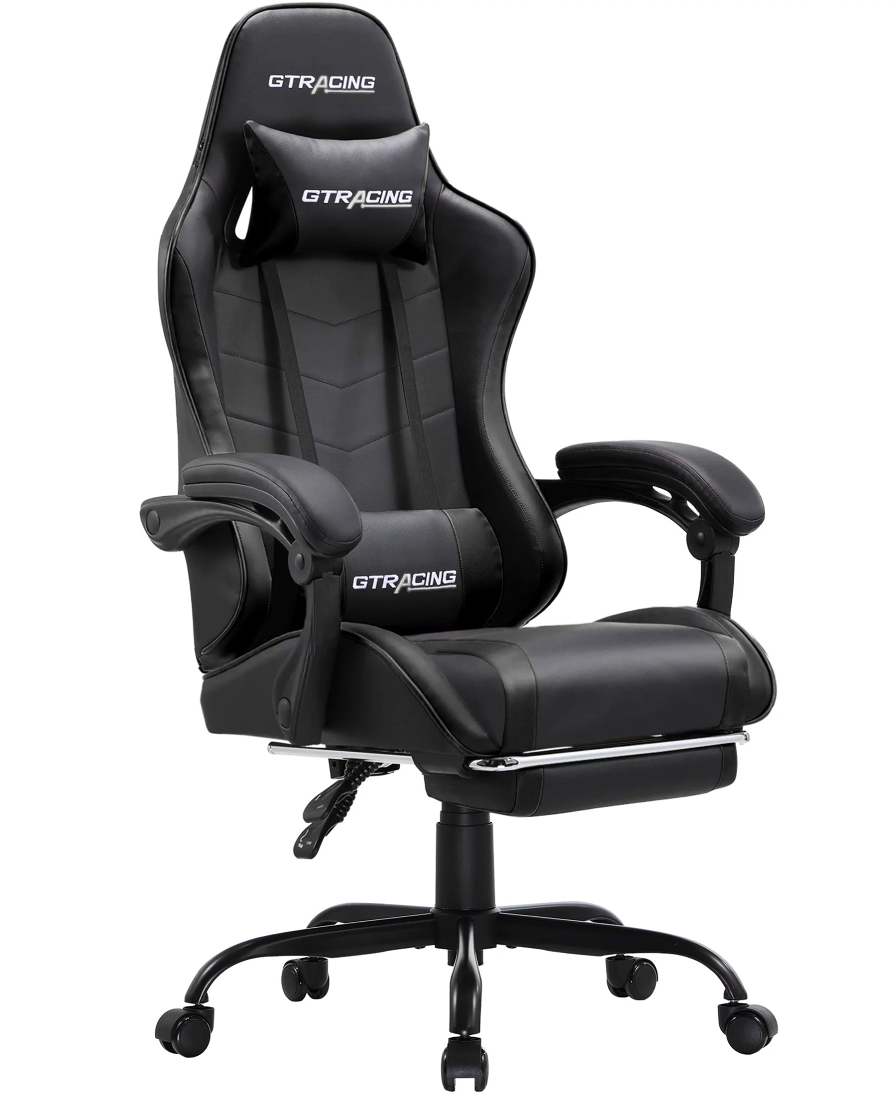 GTRACING Ergonomic GTWD-200 Gaming and Office Chair with Adjustable Pillows and Footrest, Black
