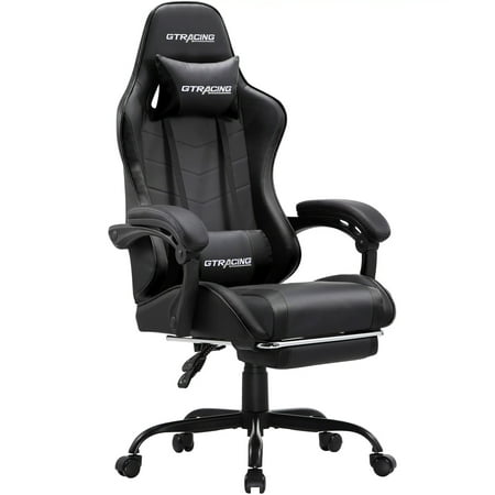 GTRACING Ergonomic GTWD-200 Gaming Chair with Adjustable Pillows and Footrest, Black