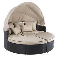 Outdoor Daybeds Product Image Belleze 5 Pc Outdoor Daybed Sectional Round Retractable Canopy Rattan Wicker Furniture Sofa W