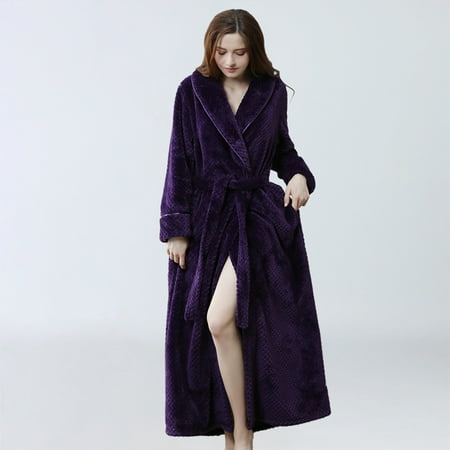 IDALL Robes for Women Nightgowns for Women Robe Fleece Sleeplong Bathrobe Robe Housecoat Nightgown Integrated Sleepwear Pajamas Women s Lingerie  Sleep & Lounge Purple XL