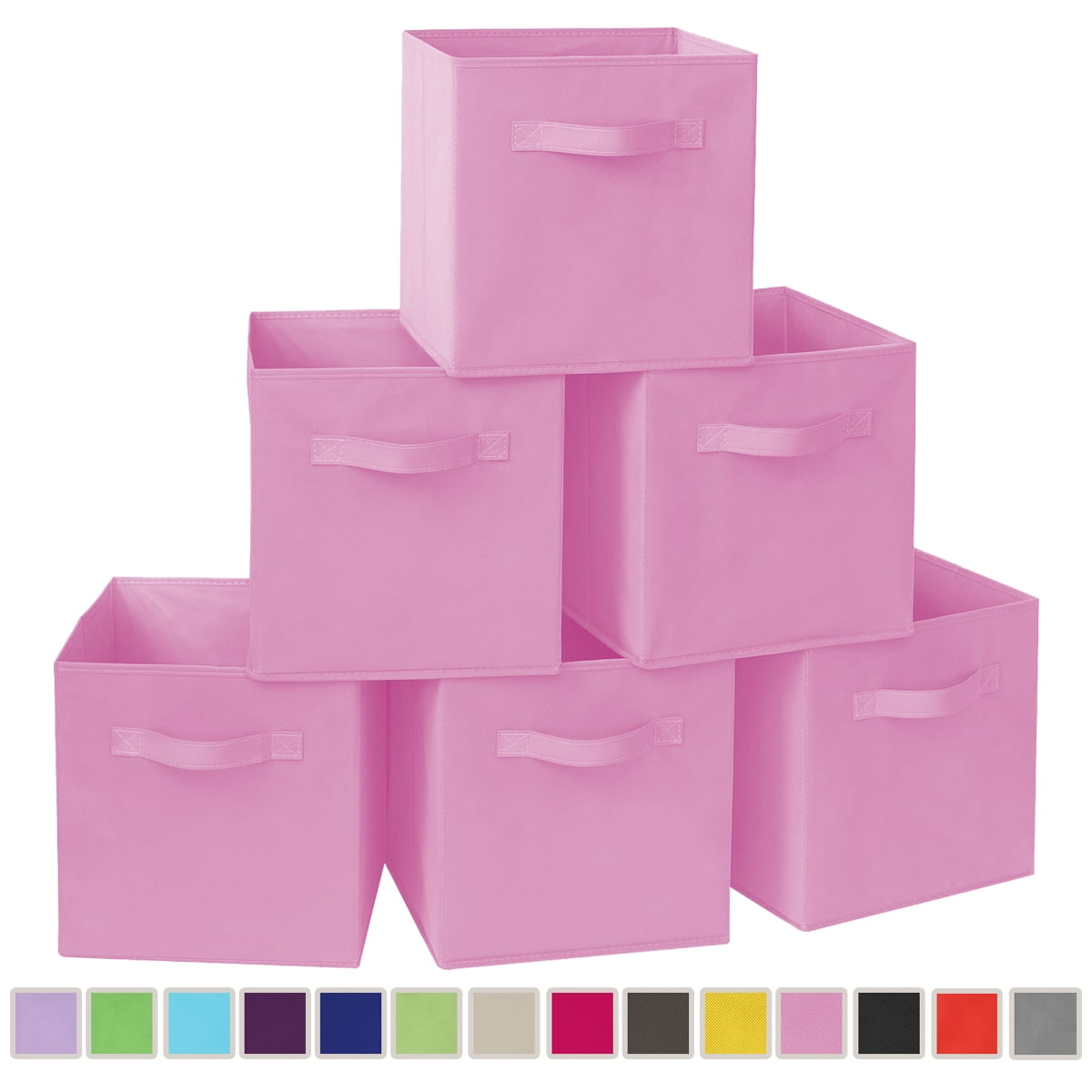 PinkSheep 11" Collapsible Cube Storage Bins, Fabric Storage Cubes Organizer Bins, Pink, 6 Pack