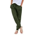 thumbnail image 1 of Pantalones de algodón y lino para mujer: cintura elástica con cordón, bolsillos laterales, pantalones informales, para todas las estaciones, 1 of 7