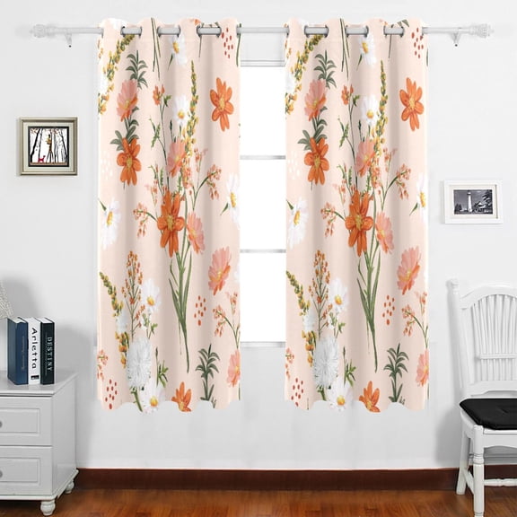 Florals Flower Bouquet Grommet Blackout Curtains Thermal Insulated Window Curtain Sets for Bedroom Living Room 63"L x 55"W 2 Panels