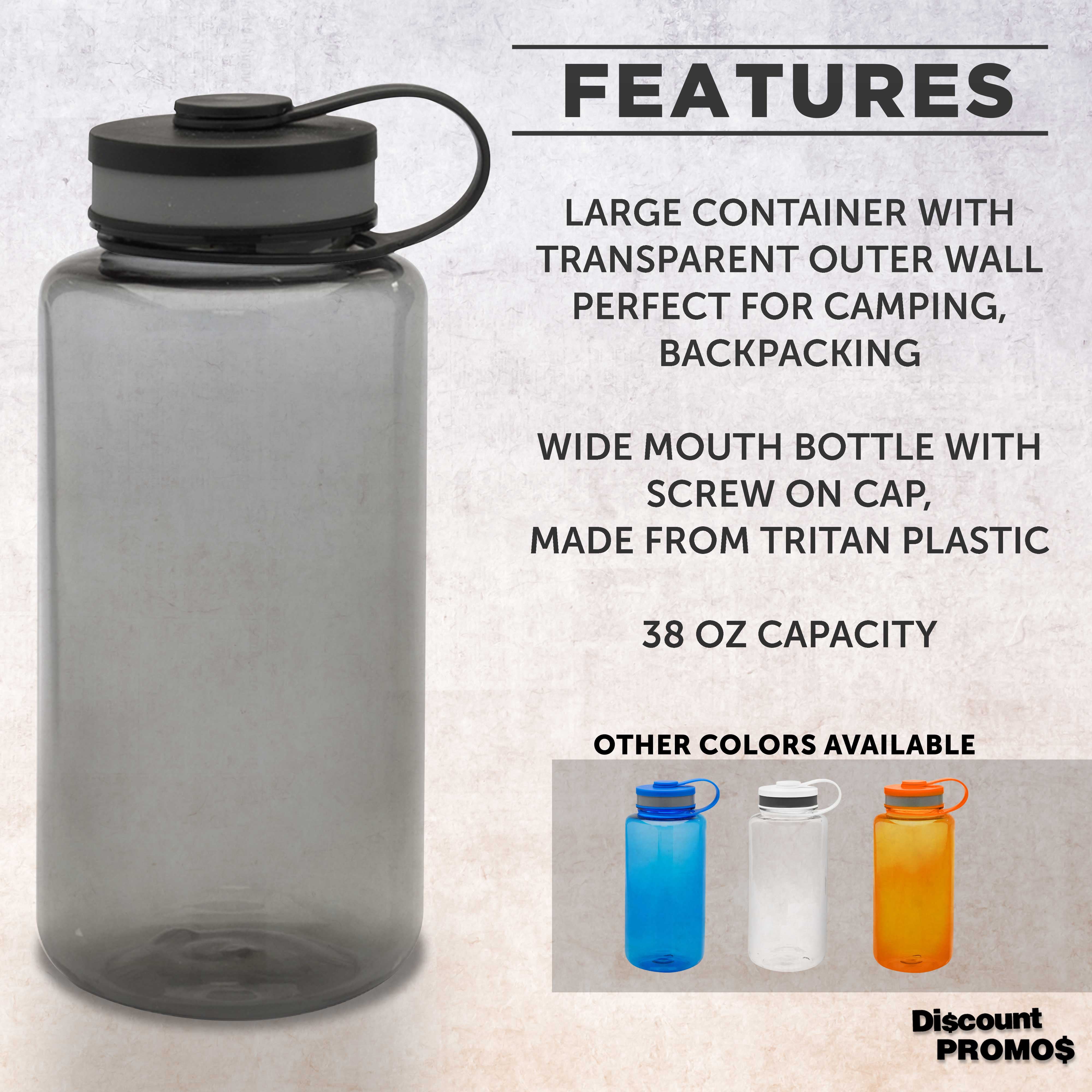 Plastic Sports Water Bottles with Flip Lid 38 oz. Set of 10, Bulk Pack - Great for Gym, Hiking, Cycling, Camping, Backpacking, School - Smoke
