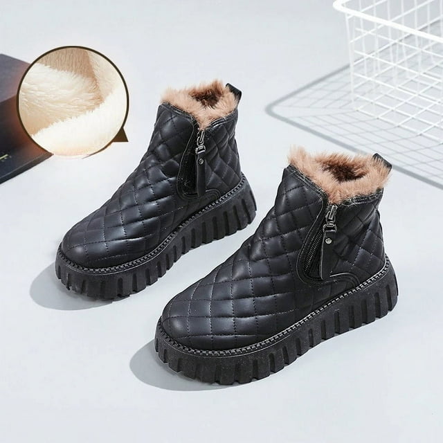 Chaussures pour Femmes Bottes de Neige Chaussures à Plateforme Chaussures en Coton Chaudes Bottes Courtes Chaussures Décontractées Extérieures Bottes Hautes Femmes Blanches