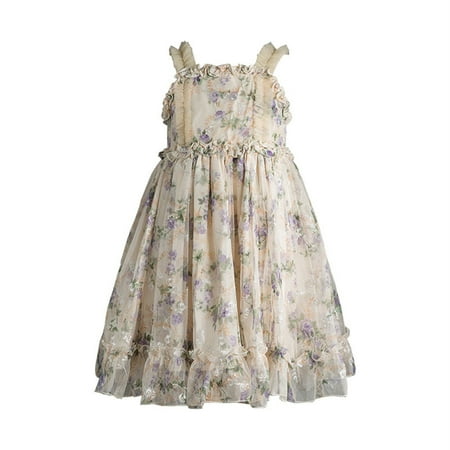 

GWAABD Casual Dress for Girls White Chiffon Girl s Floral Sleeveless Dresses Kids Princess Dress for Tea Party 4 to 13 White Dress for Summer 6-7 Years