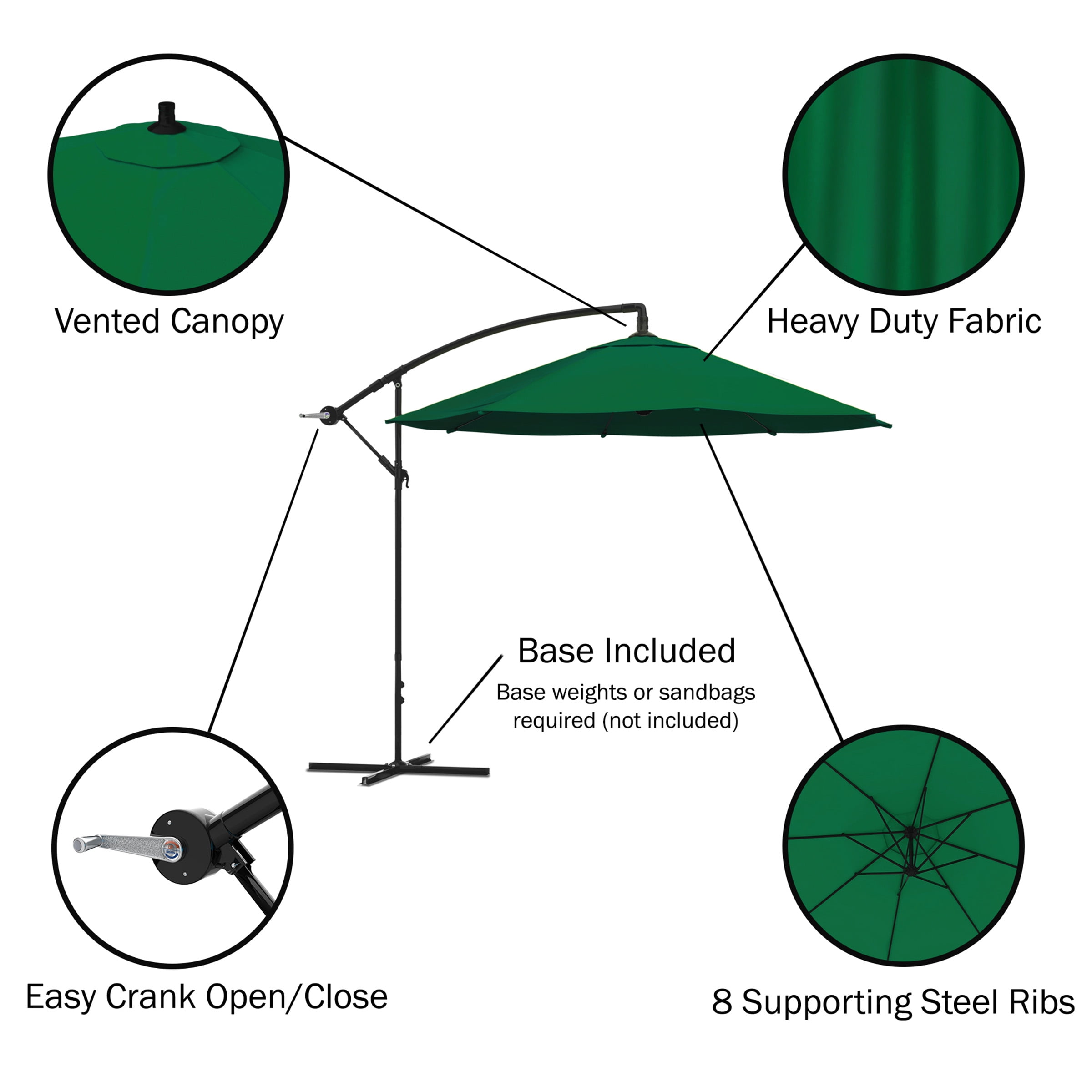 Pure Garden 10-Foot Offset Patio Umbrella with Crank and Base (Hunter Green)