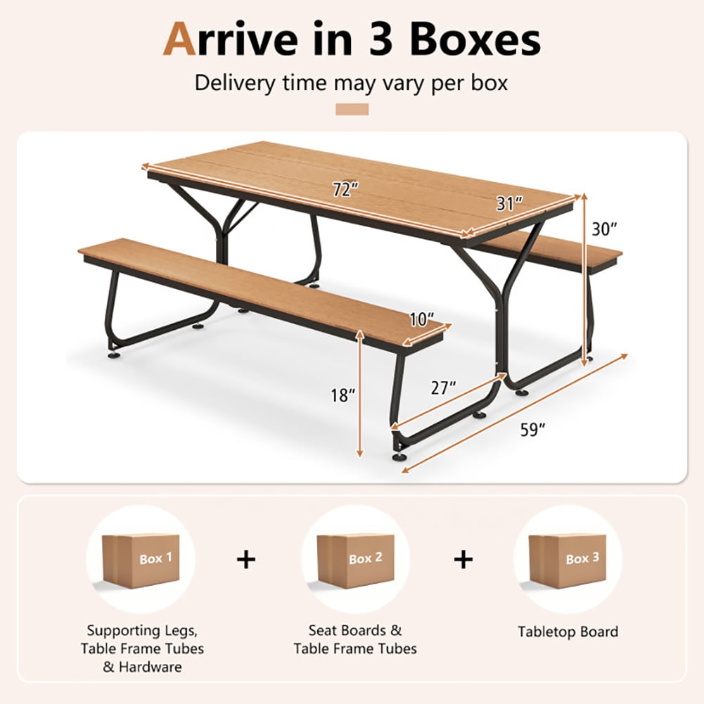 Aimee Lii 6 Feet Outdoor Picnic Table Bench Set for 6-8 People, Outdoor Dining Chairs, Brown
