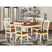 HomeStock Neo-Classical Nostalgia 7Pc Oval 42/60 Inch Table With 18 In Leaf And 6 Vertical Slatted Chairs