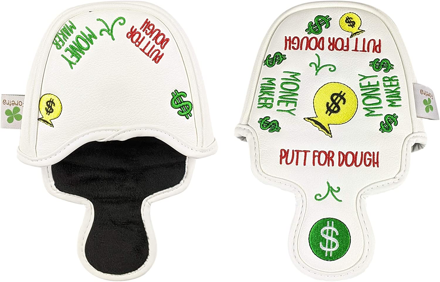 Foretra – Putt for Dough / Money Maker - White Golf Putter Headcover Quality PU Leather Magnetic Closure for Mallet Style Putters Like Scotty Cameron Odyssey TaylorMade Ping