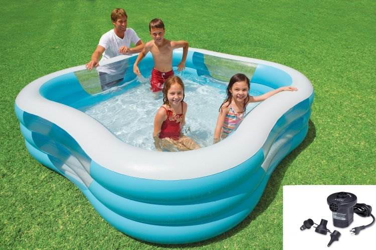 90 Rectangle Inflatable Family Swimming Pool with Portable Air Pump Kids Inflatable Bathtub Inflables Square Pool,125 52cm