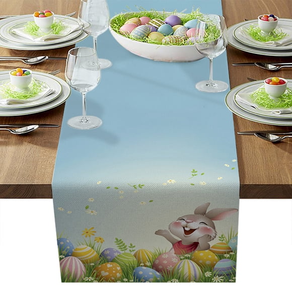 TIMIFIS Chemin de Table de Pâques Lapin de Pâques, Fleurs Printanières Saisonnières Chemin de Table de Cuisine et Salle à Manger pour Déco de Fête à la Maison