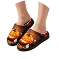 thumbnail image 2 of Jack-o'-lantern Women Men Memory Foam Fuzzy Slippers Warm Indoor Outdoor House Shoes, 2 of 9