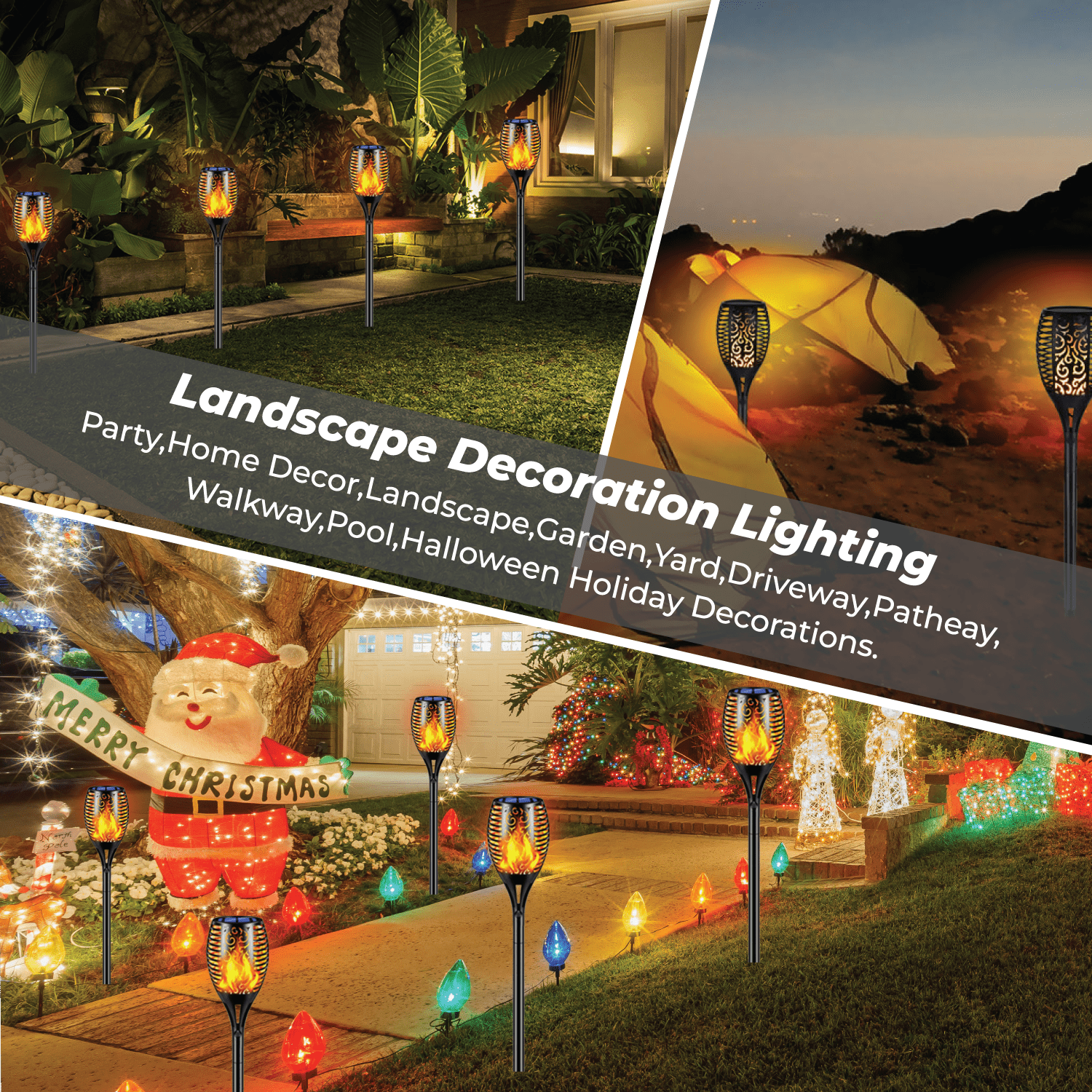 XODO Waterproof Solar Lights with Flickering Flame Design, Outdoor Lights for Yard and Patio, 4 Pack