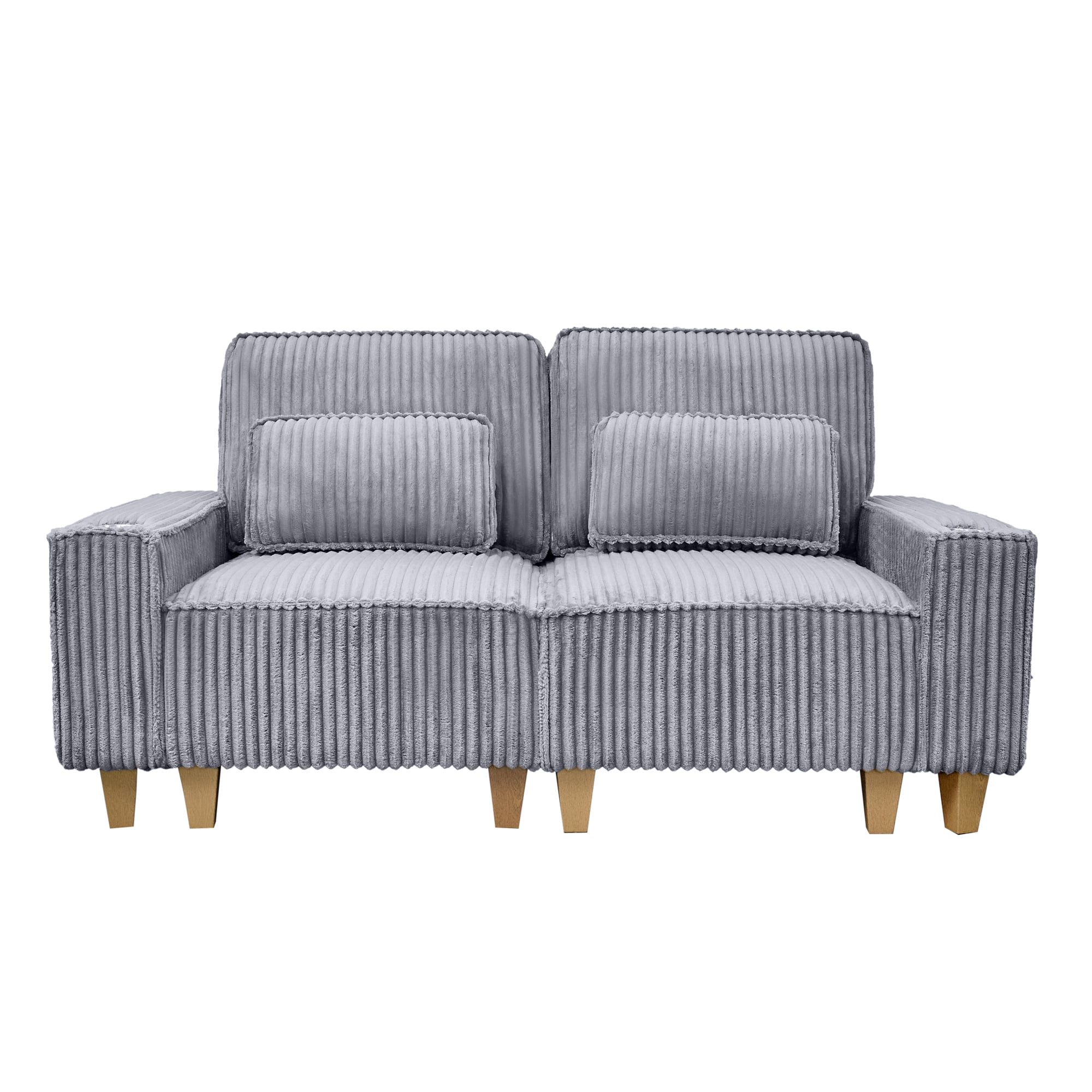 Aukfa 3 Piece Sofa Set - 71" Deep Seat Couch Loveseat Couch w/ Cup Holders&Pillows, Solid Wood Legs, Gray