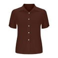 thumbnail image 4 of pstuiky Womens Shirts Short Sleeve Loose Casual Blouses Solid Tops Collared Short Sleeve Shirts with Button Basic Shirts for Women Up to 65% Off Brown L, 4 of 8