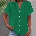 thumbnail image 1 of RXIRUCGD Fashion Women's Short Sleeved Solid Color Spring/summer Button Up Shirt Top, Green, Size: S, 1 of 6
