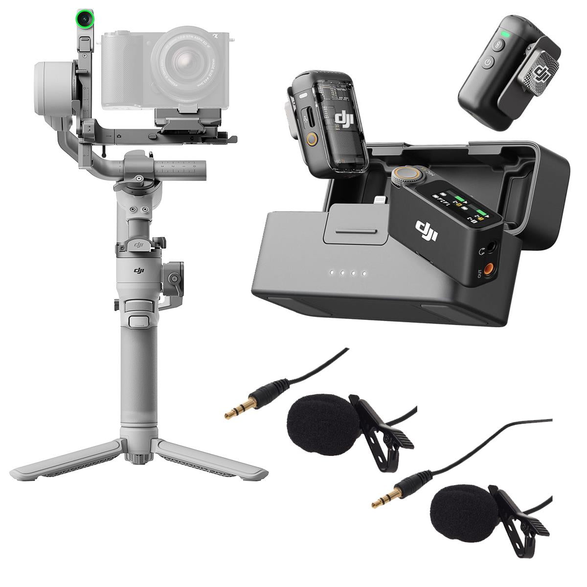 DJI Mic 2 with Lavalier Microphone and RS 4 Mini Stabilizer