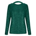thumbnail image 5 of Feancey Women's Sequin Dressy Tops Sparkly Glitter Long Sleeve T Shirts Cocktail Party Backless Elegant Tunics Round Neck Loose Shiny Blouse Green M, 5 of 7