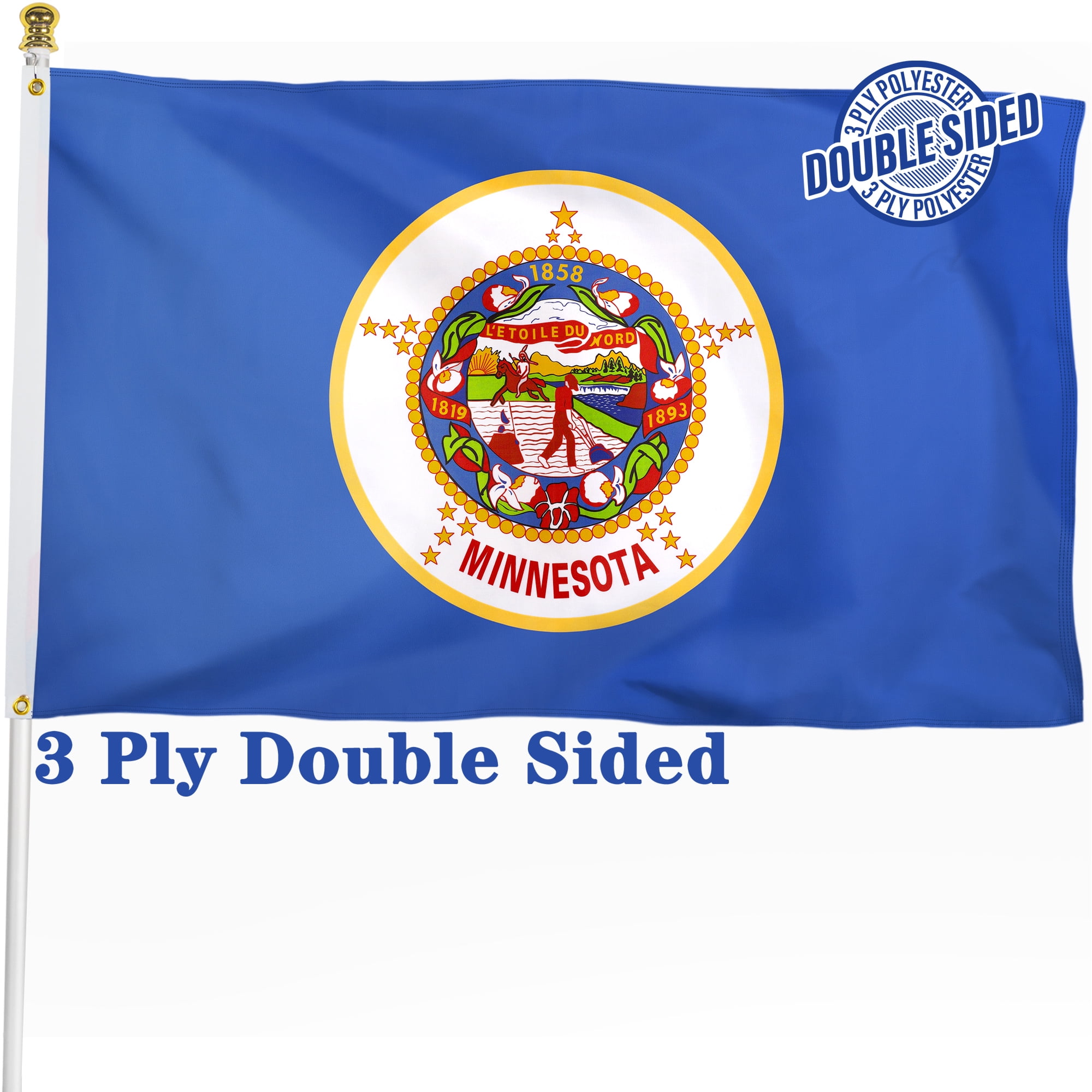 DANF Double Sided Minnesota State Flag 3x5 ft, Heavy Duty 3 Ply Durable Polyester, MN Flag with