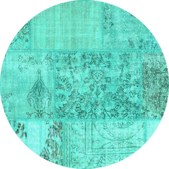 Ahgly Company Indoor Round Patchwork Turquoise Blue Transitional Area Rugs, 7' Round