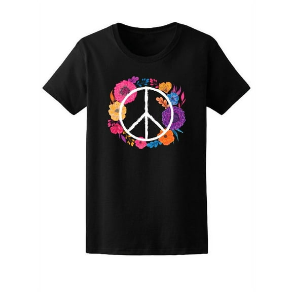 Hippie Peace Symbol With Flowers T-Shirt Women -Image by Shutterstock, Female Medium