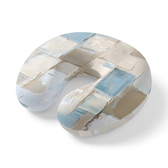 Neck Pillow, Blue Brown Color Blocks Memory Foam U-Shaped Travel Pillow for Airplane Car Train Office Nap, Portable Soft Head Neck Support for Sleeping & Reclining Abstract Oil Painting Geometric