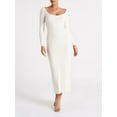 thumbnail image 2 of xiaxaixu Robe Longue Moulante en Tricot pour Femmes Couleur Unie Côtelée Col Rond Manches Longues Fendue, 2 of 7