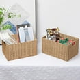 thumbnail image 3 of Wicker Storage Basket, Set of 2 Hand-Woven Paper Rope Wicker Basket, Small Storage Baskets for Organizing Toilet Paper Basket, Foldable Large Cube Storage Organizer Bins for Shelves (Natural), 3 of 15