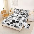 thumbnail image 2 of Feelyou Boho Raven Rose Bed Sheets, Spooky Skull Bat Full Size Sheets, Black White, 4pcs, 1 Flat Sheet, 1 Fitted Sheet and 2 Pillowcases, 2 of 5