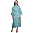 thumbnail image 1 of Bimba Robe de Chambre Turquoise Bleu Feuilles Baies Rouges pour Femmes Longue Robe de Mariée Préparation Chemise Imprimée Peignoir Filles S, 1 of 5