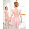 thumbnail image 3 of Oudiya Girls Shiny Ruffle Sleeve Ballet Leotard with Skirt Criss Cross Back Dance Outfit for Ballerina Kids 3-11Y, 3 of 9