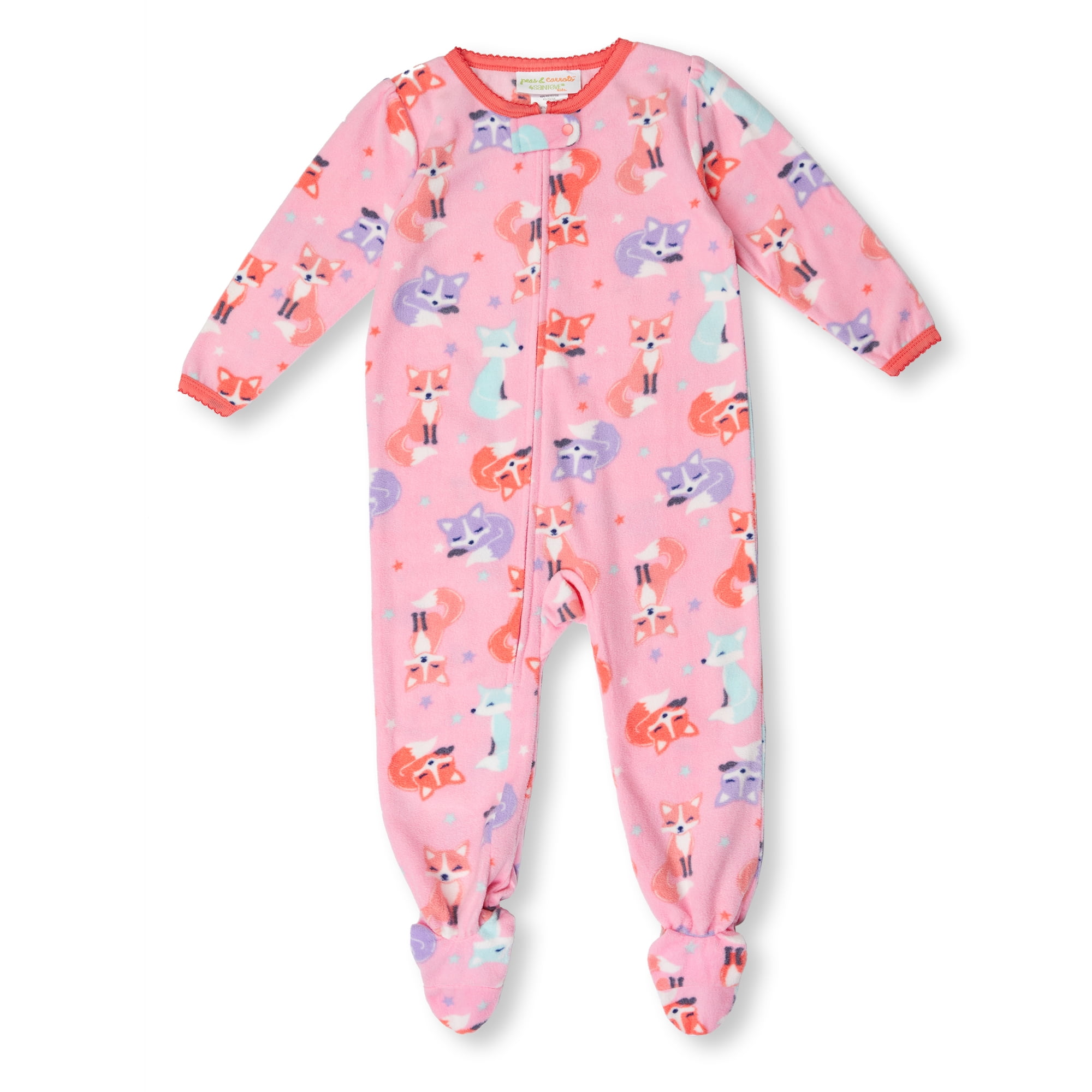 Peas & Carrots Toddler Girls Pink Fox Fleece Long Sleeved Footed Pajamas