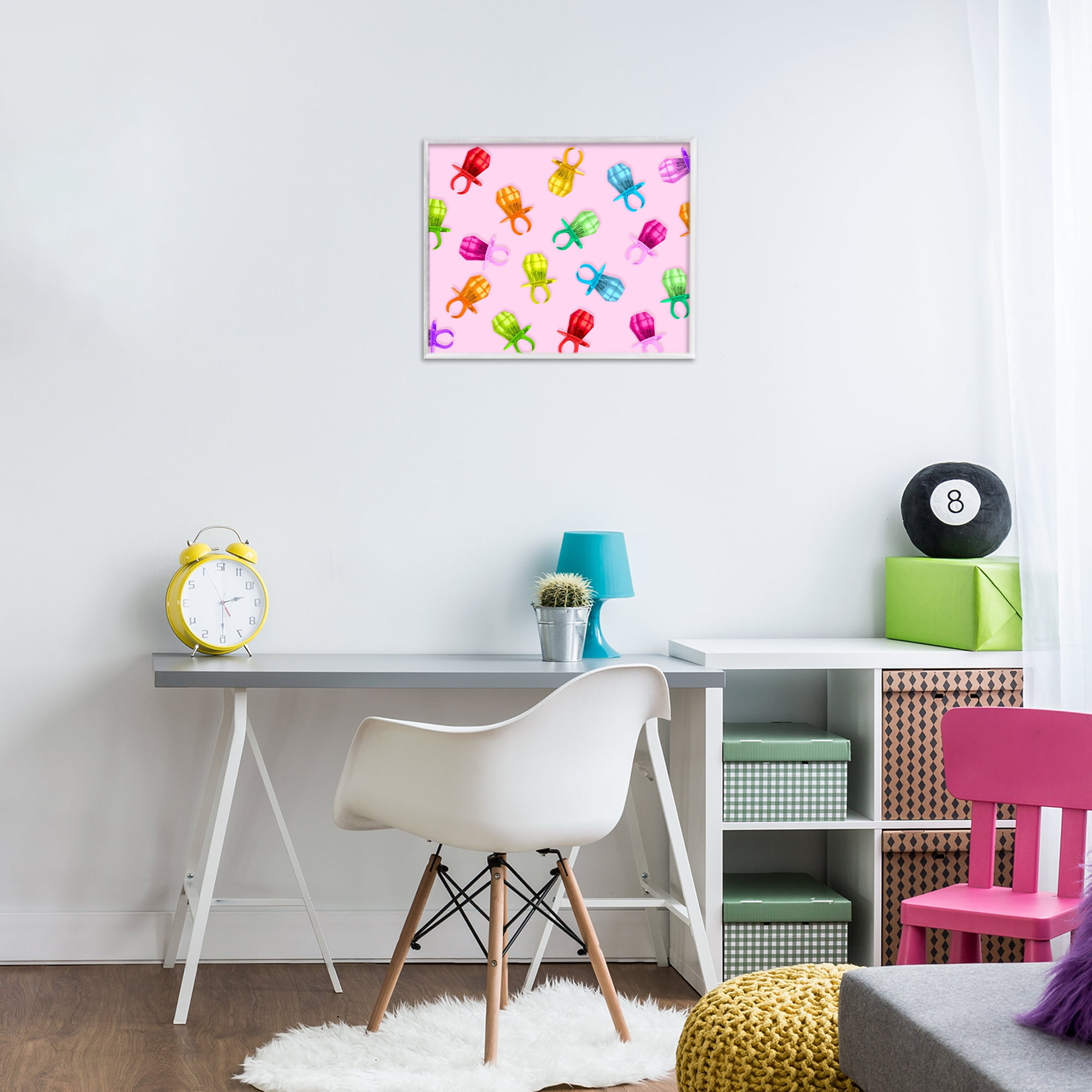 Stupell Industries Candy Gem Ring Party Pattern White Framed Giclee Art, design by LISH Creative