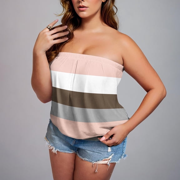 Vmvidoty Women's Tube Tops Summer Casual Bandeau Tank Casual Strapless Blouse Off The Shoulder Tunic Shirts Multicolor 2XL