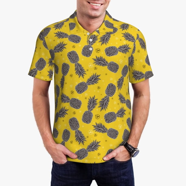 Fotbe Summer Pineapple Camiseta Polo de Golf para Hombre con Estampado – Camisa Deportiva Transpirable con Cuello Abotonado-3X-Large