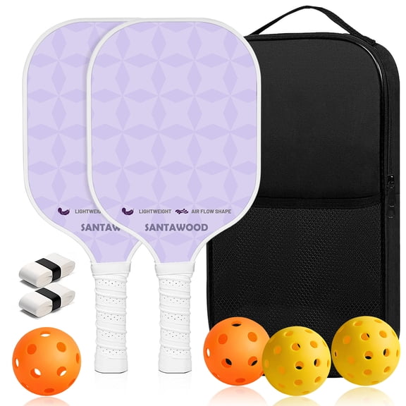 Pickleball Paddle Set of 2 - Lightweight Fiberglass Pickleball Paddles with 4 Balls, Carry Bag and Grip Tapes, Durable Pickleball Rackets for Beginners and Families