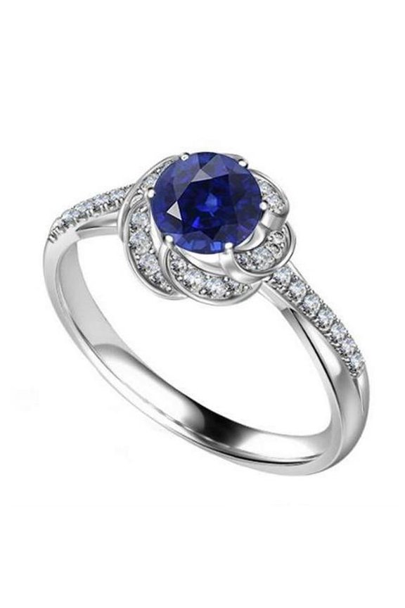 Enterprises 68205 3 CT Womens Halo Diamond Jewelry Flower Style Sapphire Ring, Gold - Size 6.5