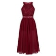 thumbnail image 2 of Jowowha Kids Girls Sleeveless Floral Lace Shiny Rhinestone Maxi Dress Birthday Party Formal Dance Burgundy 8, 2 of 7