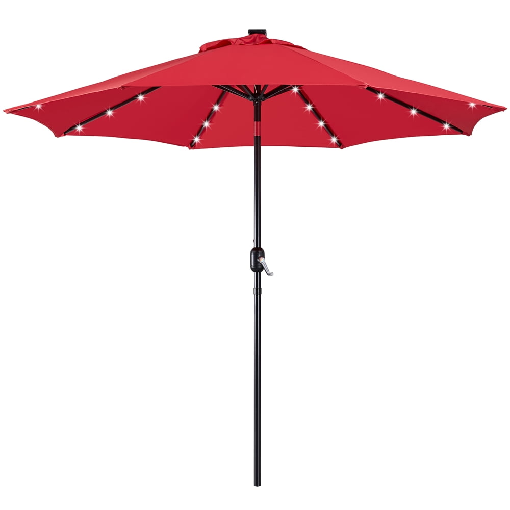 Renwick 96" Red Solid Print Octagon Market Patio Umbrellas, LED Lights