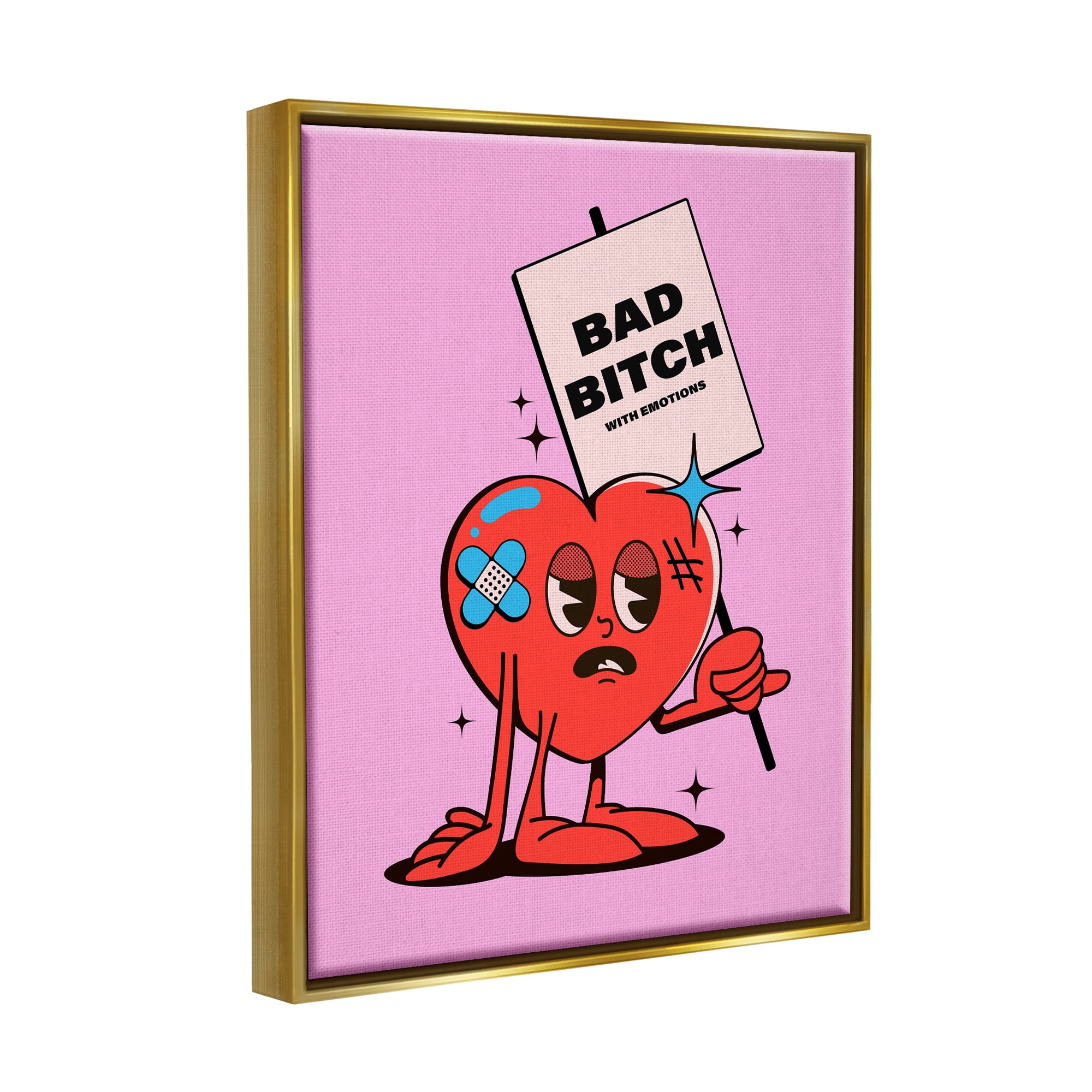 Stupell Industries Bad B*tch Emotional Heart Abstract Painting Gold Floater Framed Canvas Art Print Wall Art, 17 x 21