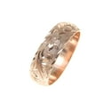 thumbnail image 3 of 14K pink rose gold hand engraved Hawaiian plumeria scroll ring diamond cut edge 8mm size 3, 3 of 6