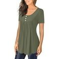 thumbnail image 3 of Wyobmus Plus Size Tops for Women Short Sleeve Tunics Loose Fit Button-Up Shirt Crew Neck Pleated Solid Casual Dressy Blouses,S-5X,C-Olive Green, 3 of 6