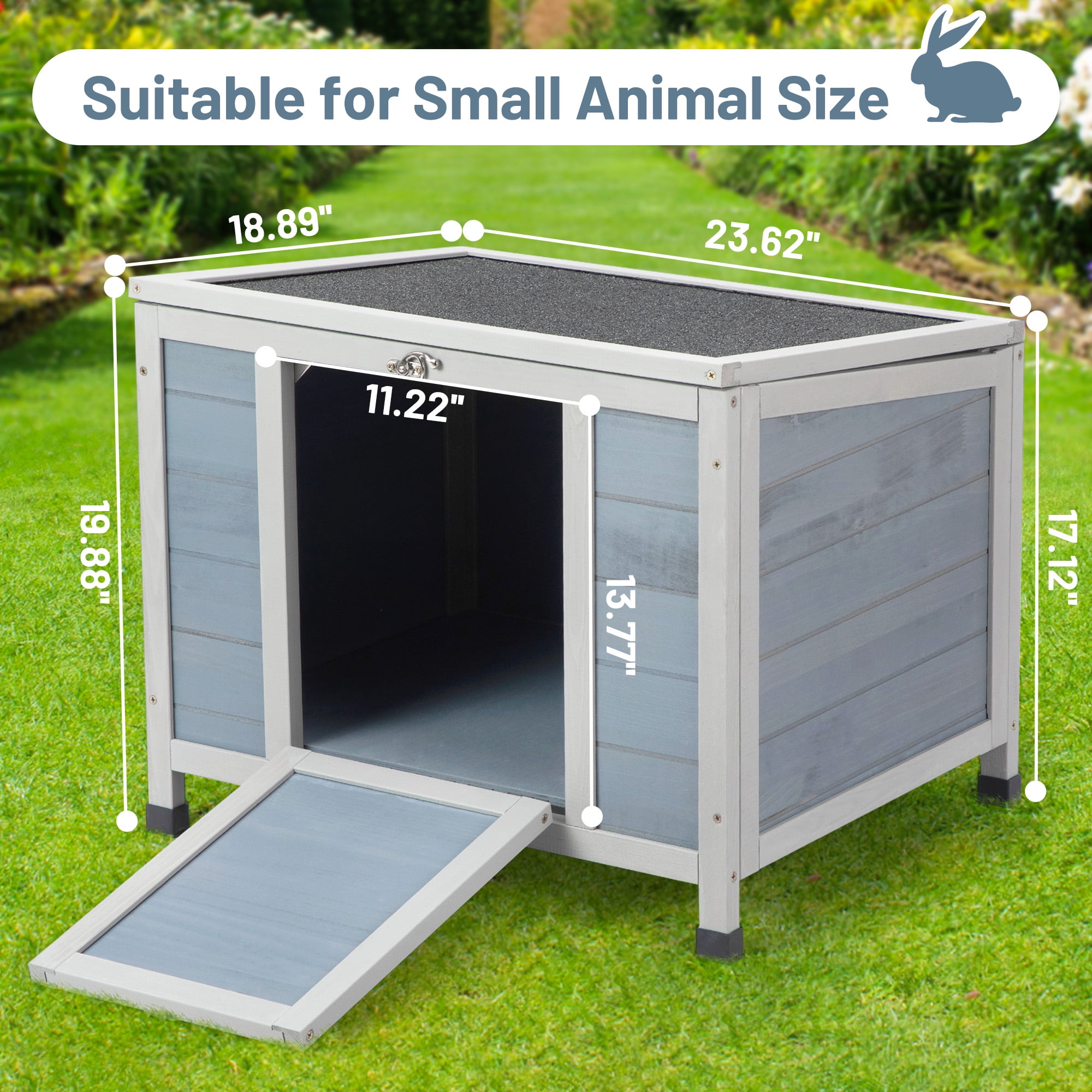 COZIWOW 24inches Wooden Catio Outdoor Cat House Small Animal House，Rabbit Hutch Indoor，Stable Weatherproof Bunny Cage Insulated Pet Shelter for Small Cat Dog Rabbit Guinea Pig(Grey)