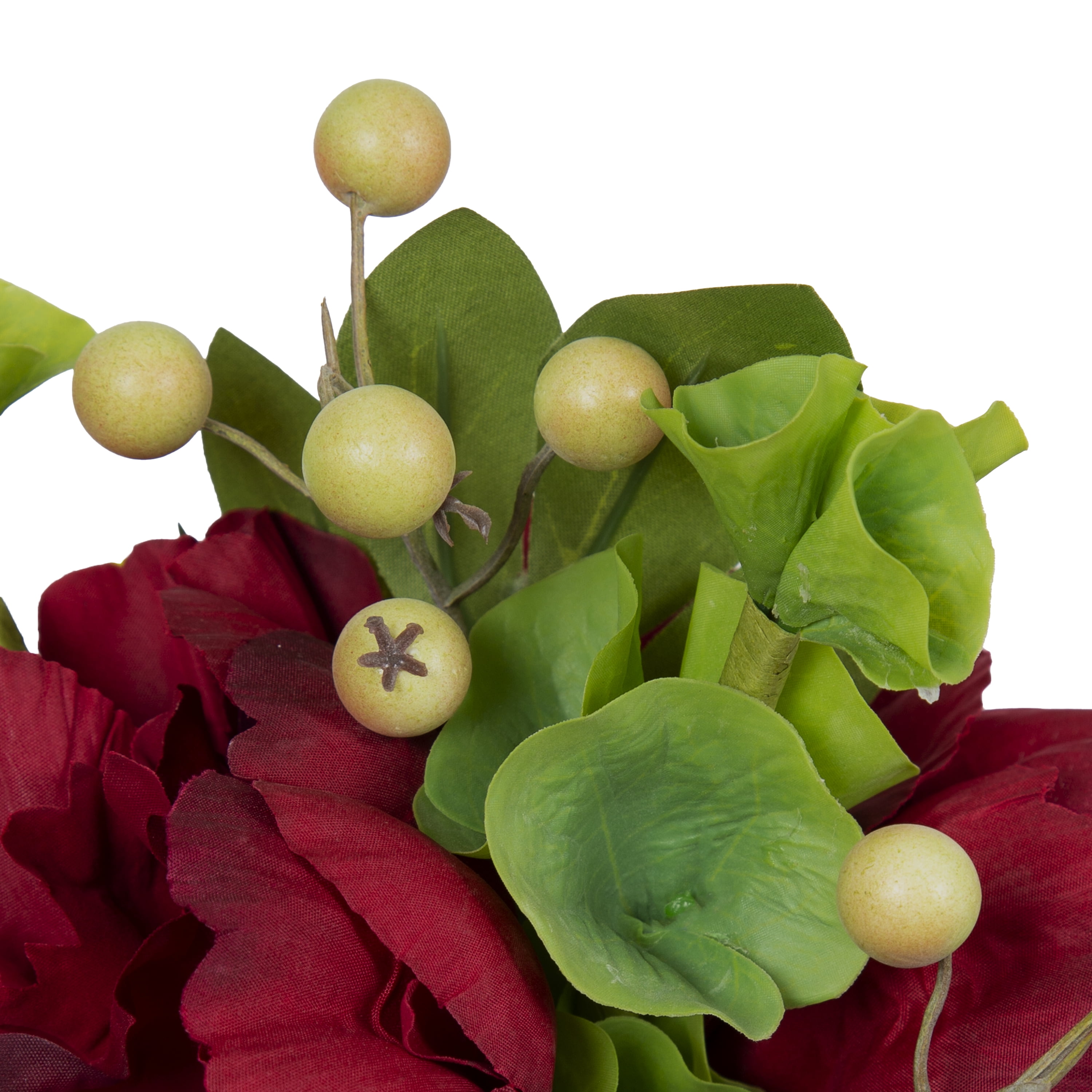Better Homes & Gardens 12.75" Artificial Red Peony Flowers in Ribbed off-White Ceramic Vase