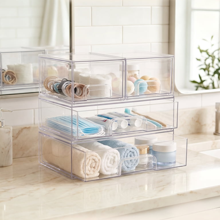 Sindcom Storage Drawers, Clear Plastic, Stackable Set of 4