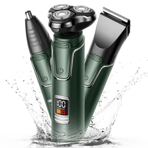 Obacre Electric Shaver Razor for Men, 3 in 1 Men's Cordless LED Display IPX7 Waterproof Nose Hair Beard Trimmer Grooming Kit with Wet Dry Rechargeable Use