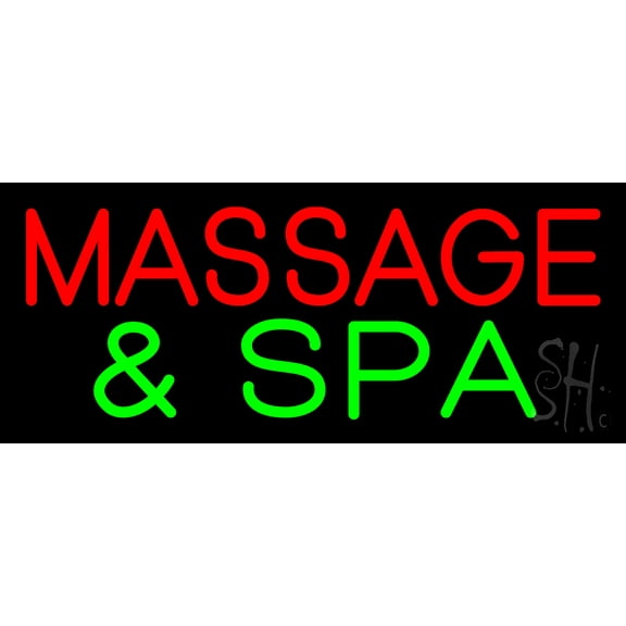 Massage and Spa LED Neon Sign 6 x 15 - inches, Black Square Cut Acrylic Backing, with Dimmer - Bright and Premium built indoor LED Neon Sign for Spa interior decor and storefront.