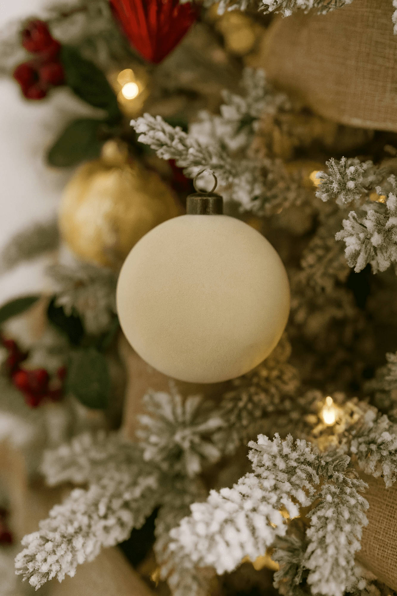 10 Count Tan Flocked Christmas Ornaments, 4.3 in, by My Texas House