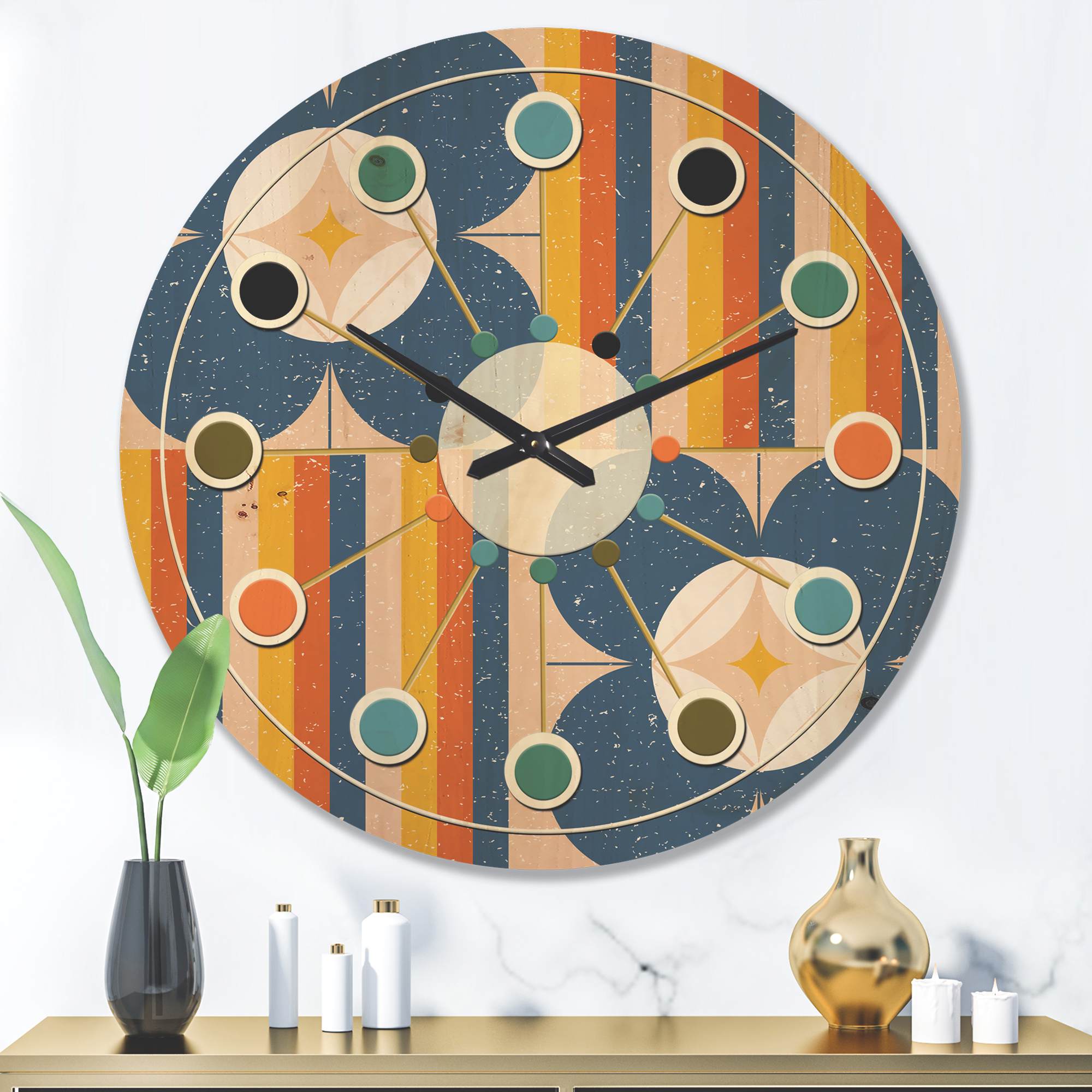 Designart 'Floral Retro Pattern XIII' Mid-Century Modern Wood Wall Clock